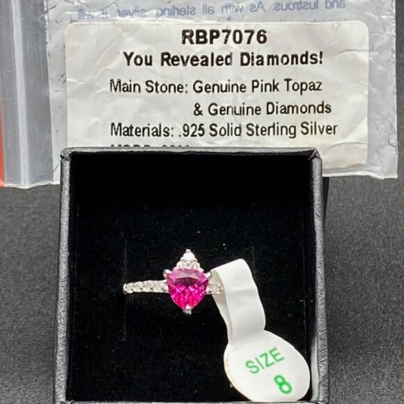 Bomb Party Jewelry - Genuine Pink Topaz & Genuine Diamond on .925 Sterling Silver Ring Size 8